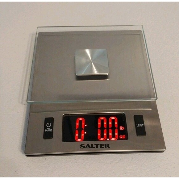 Salter Super Bright  LED Digital Kitchen Scale Up To 11 LB Stainless & Glass EUC - Picture 1 of 10